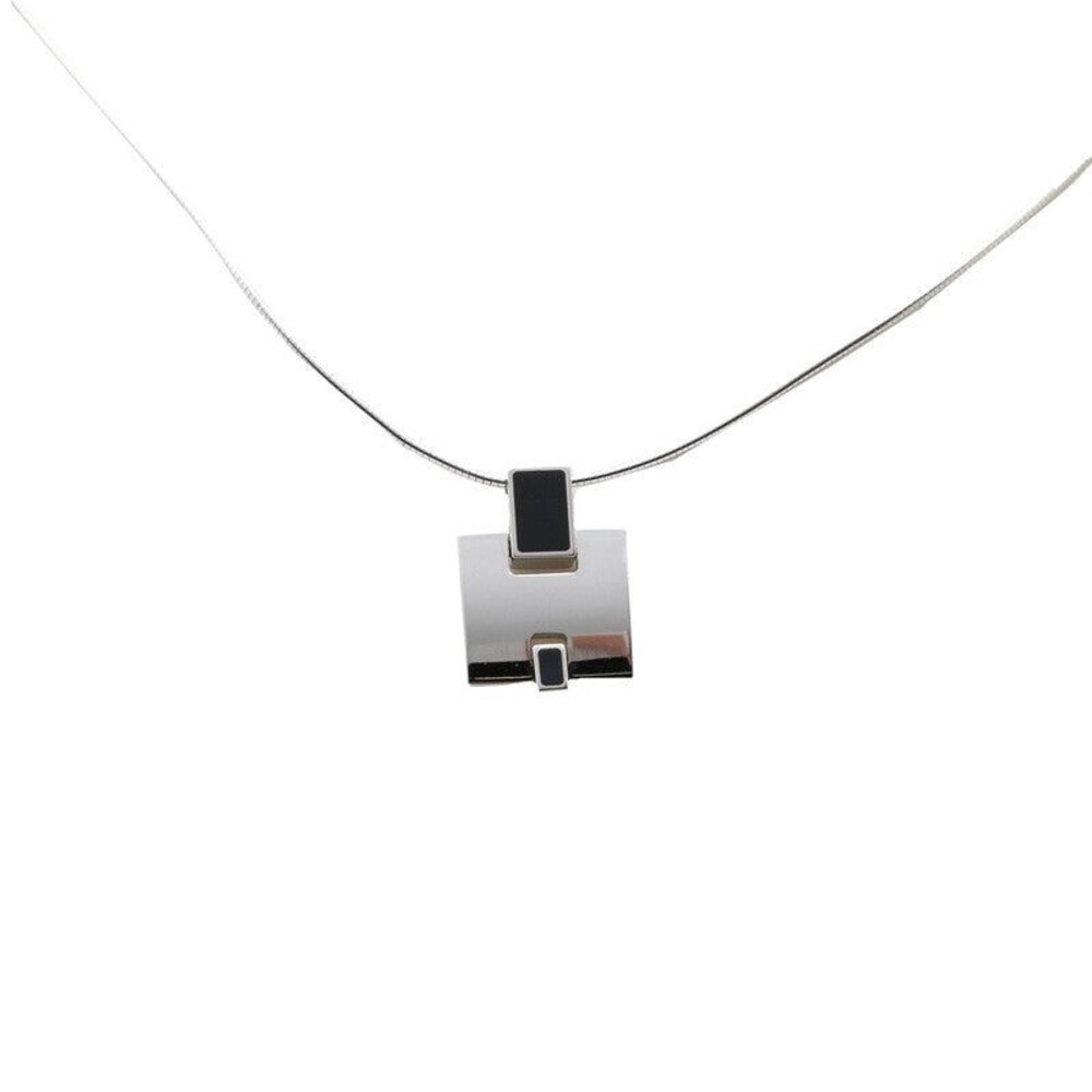 Hermes Aileen Chain Pendant Necklace Black Metal Sterling Silver 925